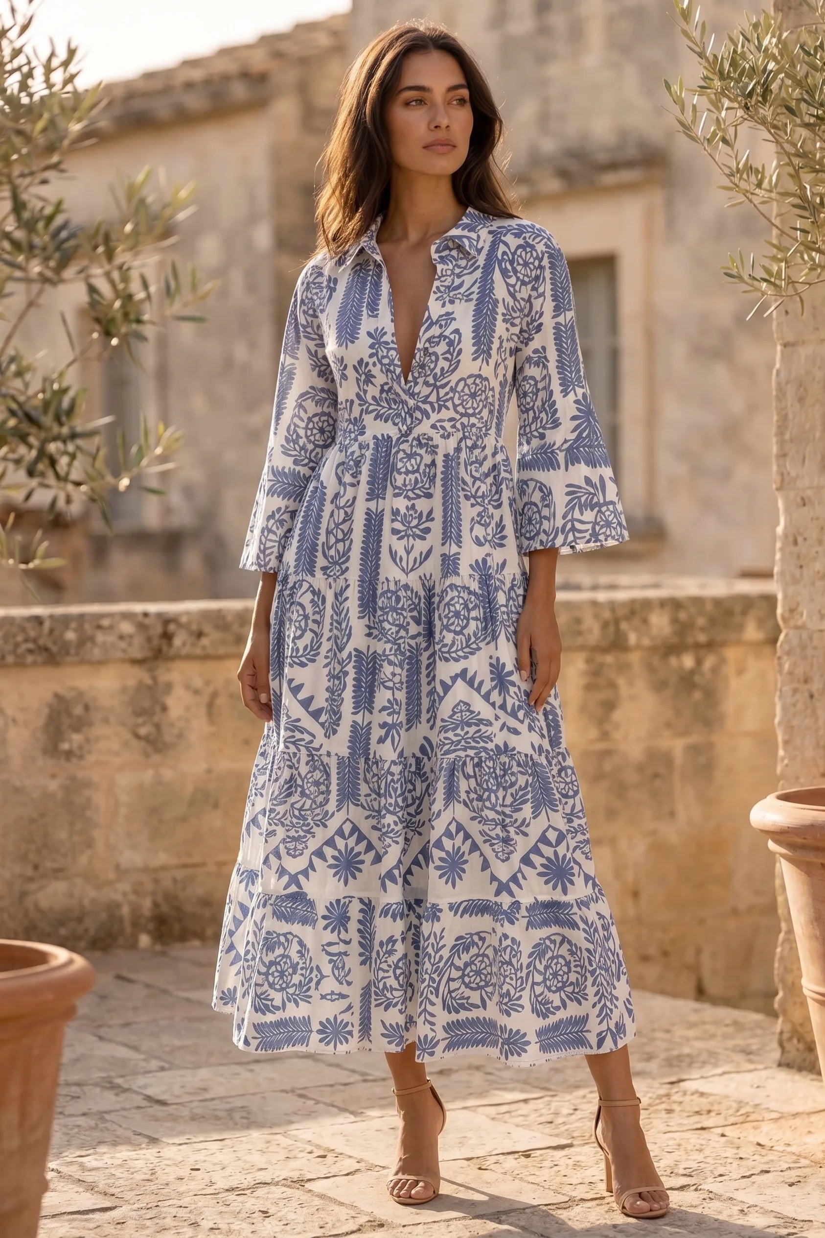 Women's Boho Floral Print V-Neck Swing Dress with Flutter Sleeves Spring – Lace Alexander