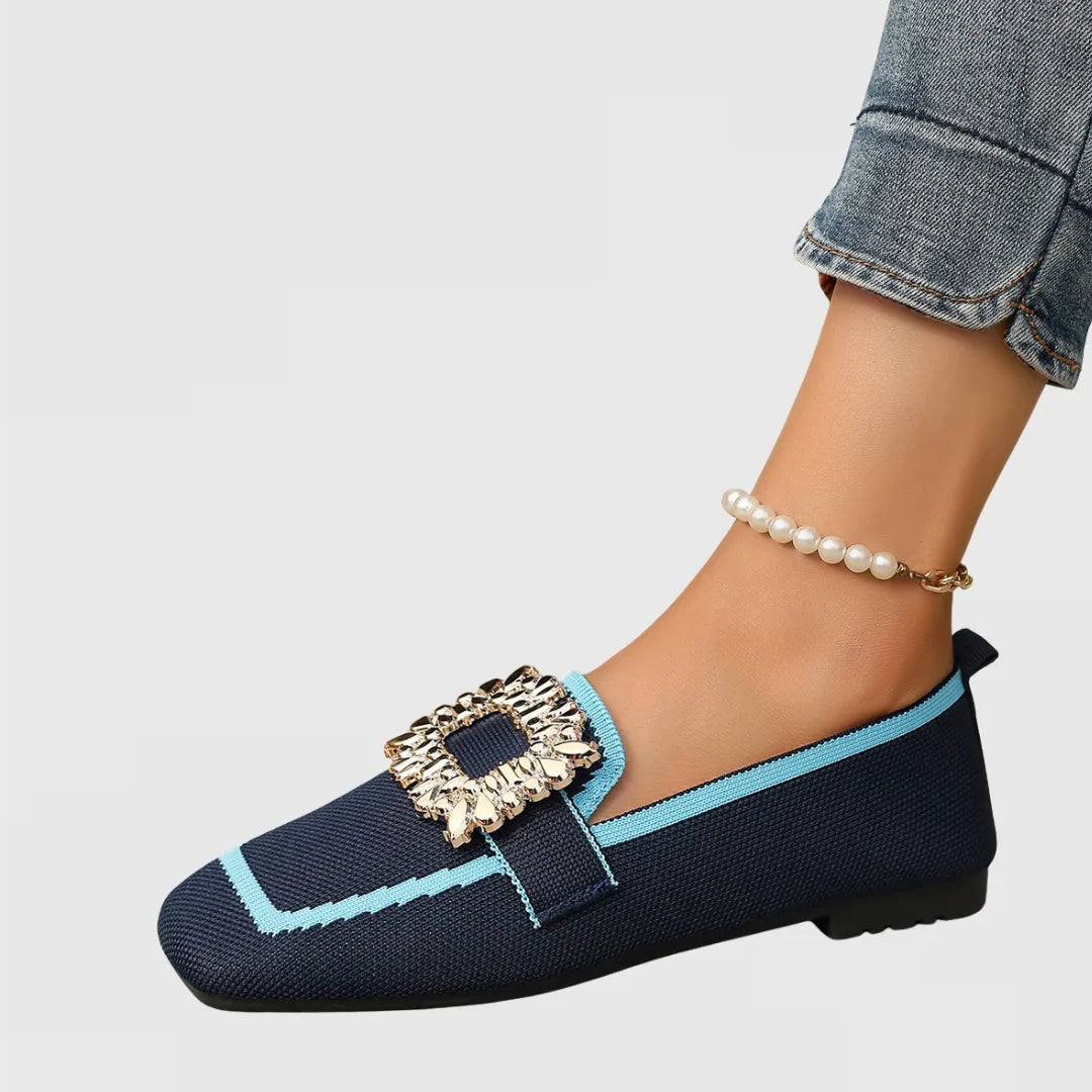 Blue loafer with crystal buckle, alternate angle view