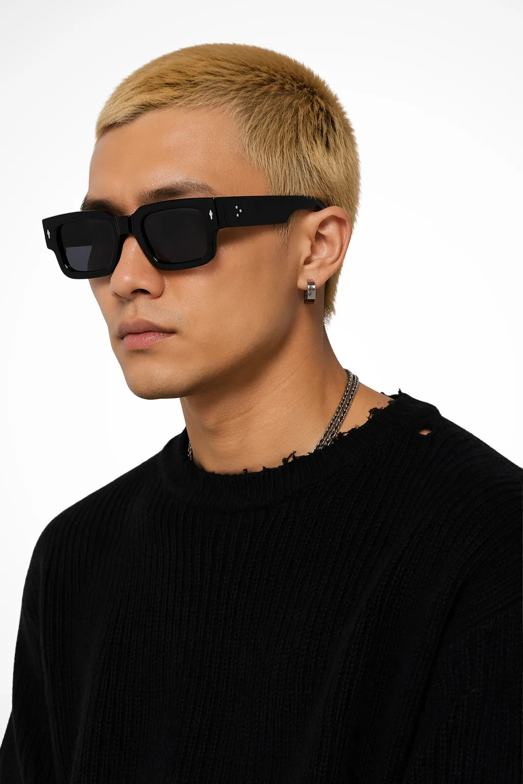 Rectangular clear acetate glasses in black, front view
