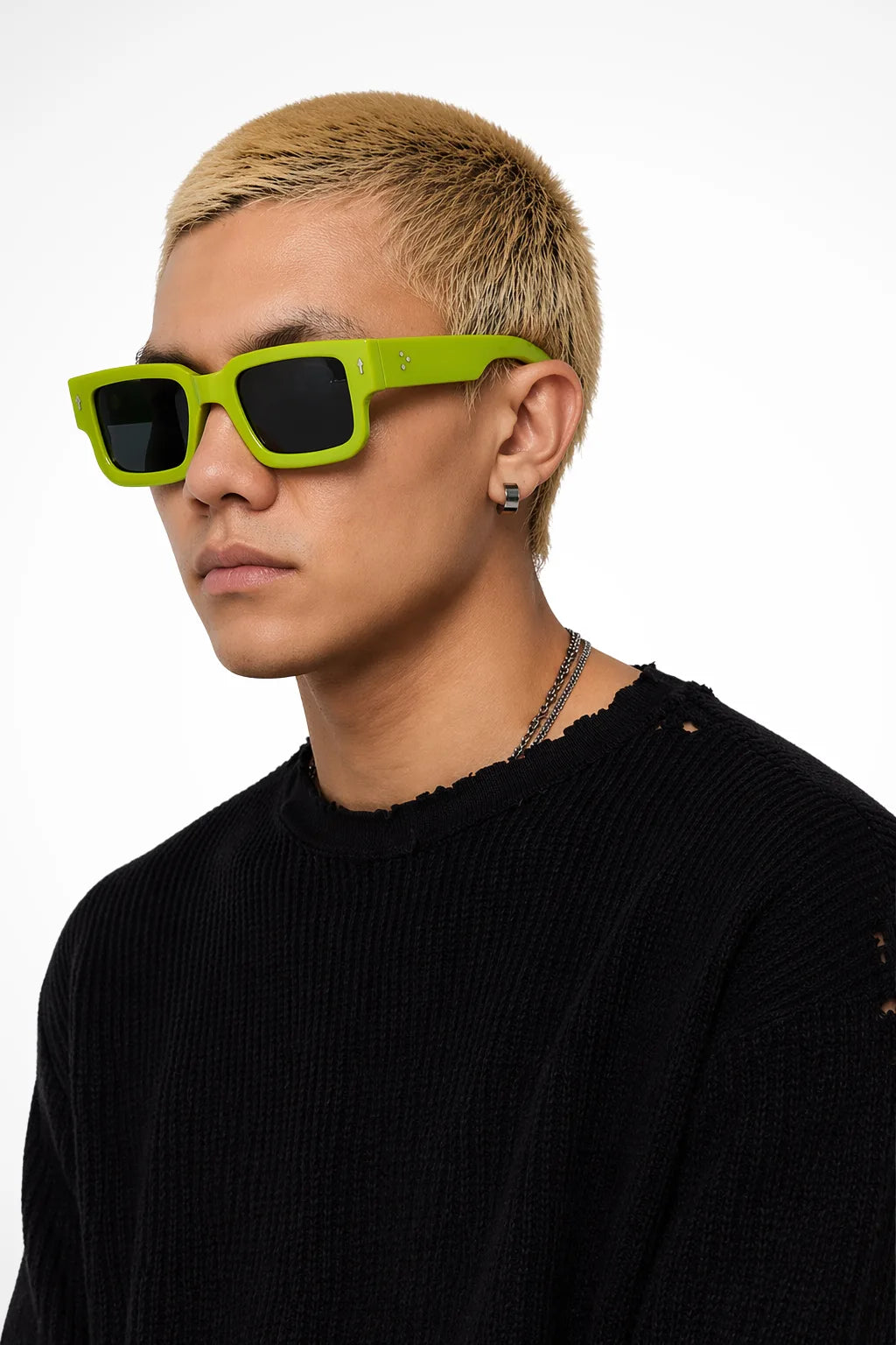 Rectangular clear acetate glasses in green grey, front view