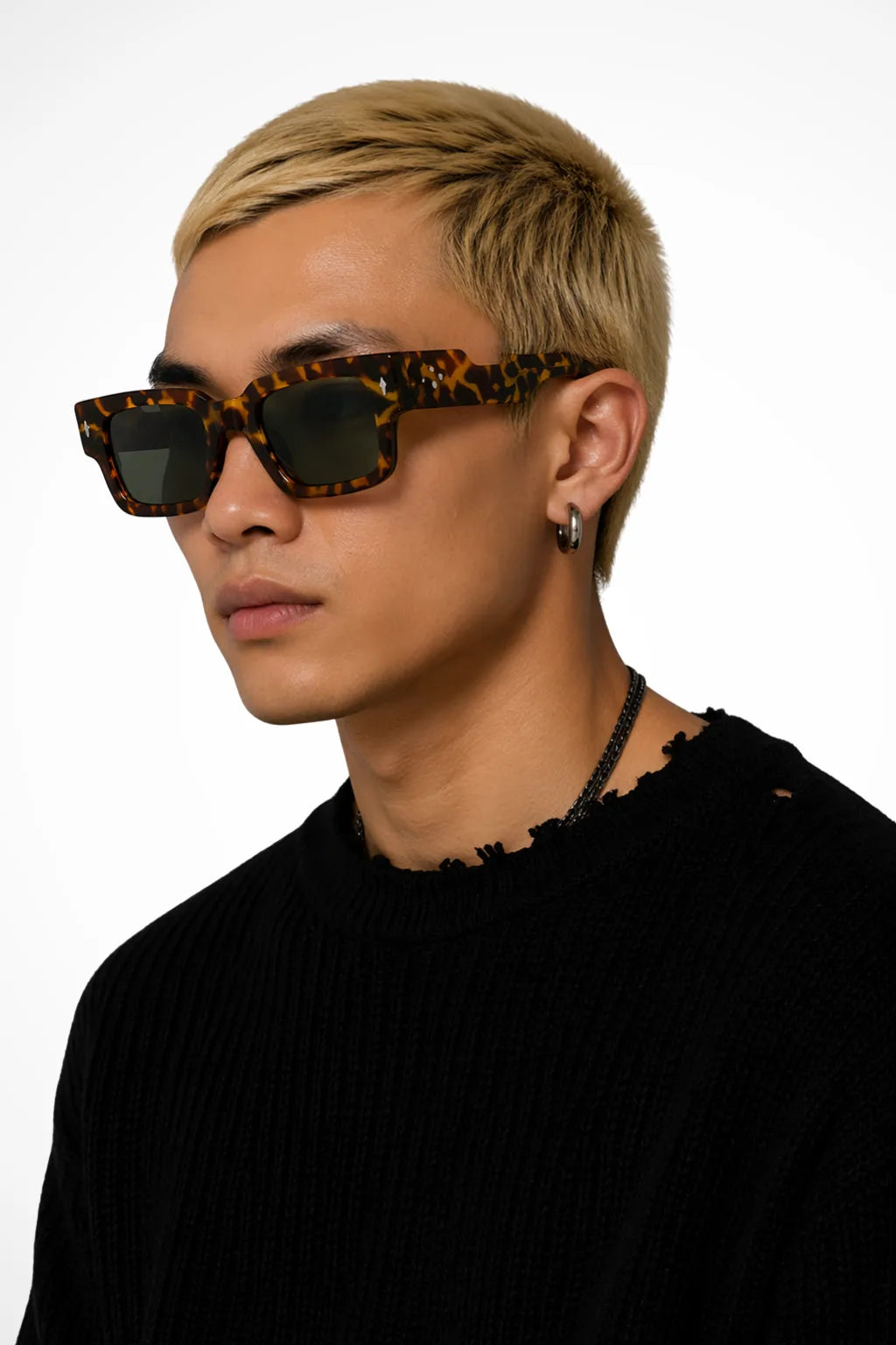 Rectangular clear acetate glasses in leopard print, front view