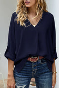 Annika | V-Neck Cuffed Blouse