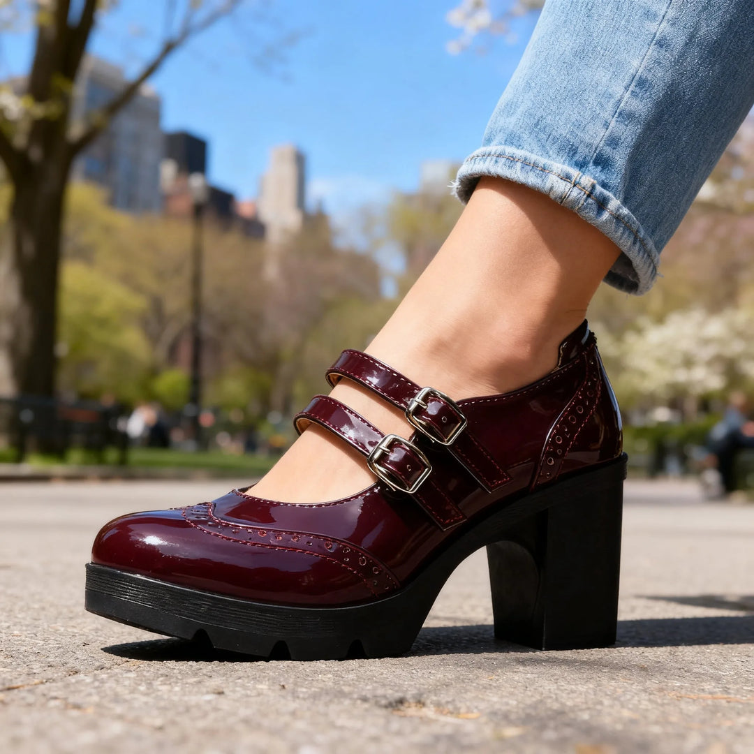 Black platform Mary Jane with double ankle straps