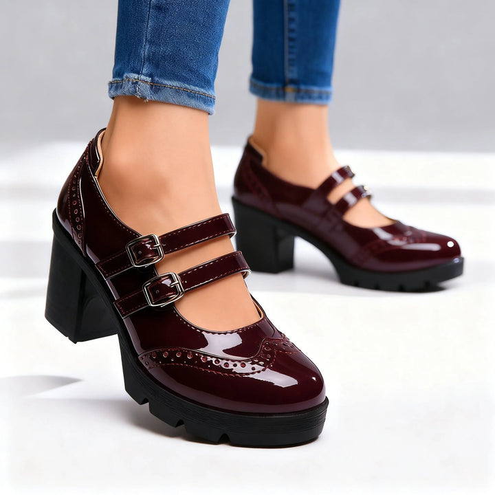 Burgundy double strap platform Mary Jane shoe