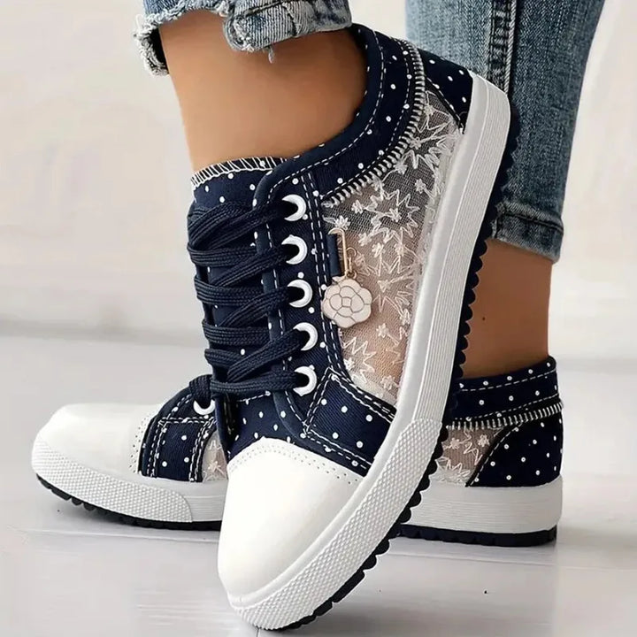 Navy blue embroidered mesh platform sneaker