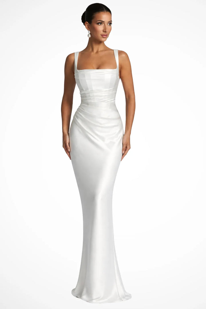 White corset lace-up gown on a model