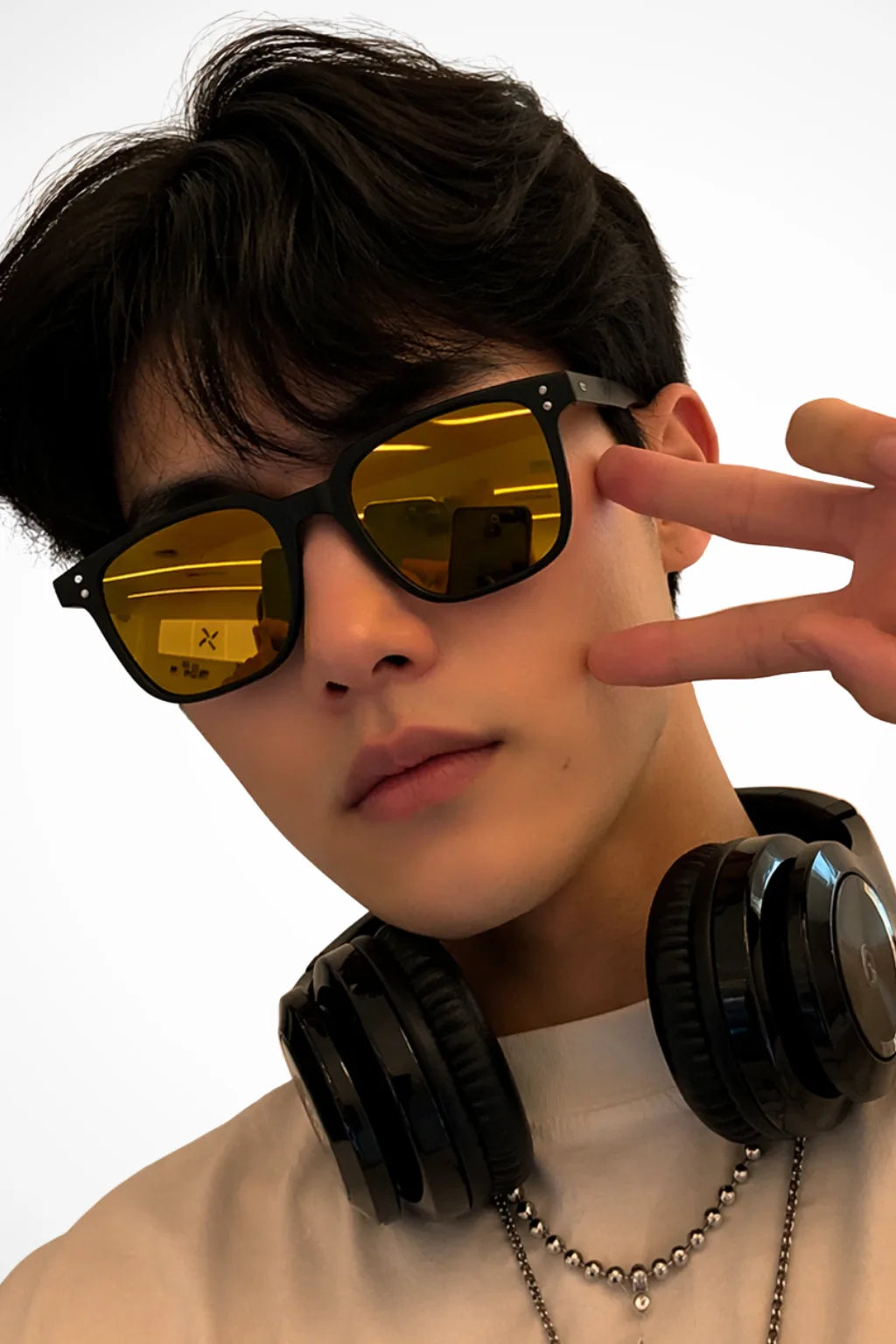 Square tortoiseshell acetate glasses in yellow, front view