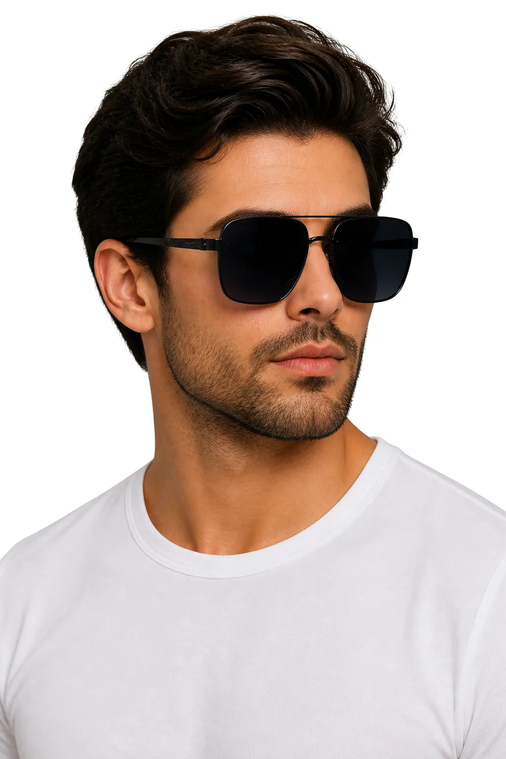 Square metal double bridge eyeglasses in black shown from the front
