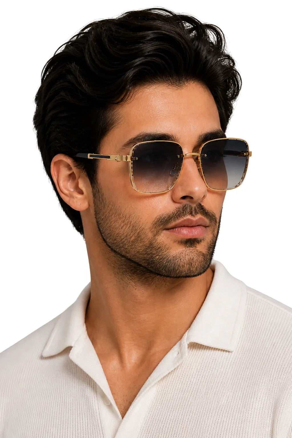 Square metal double bridge eyeglasses in dark gray shown from the front