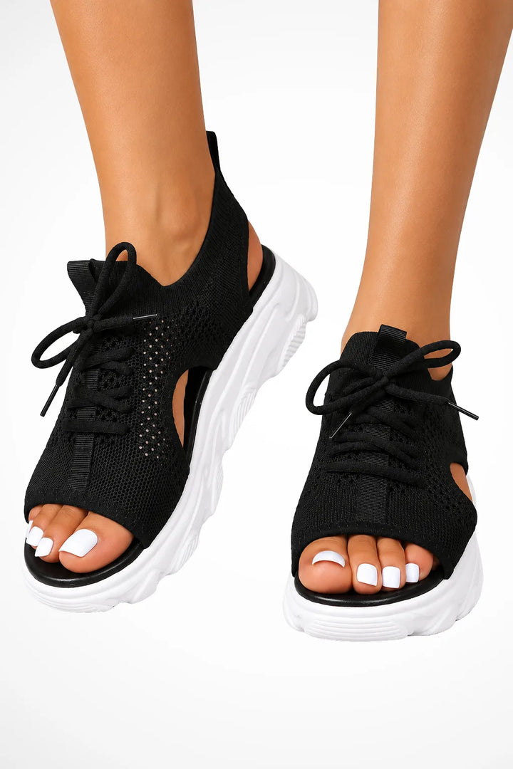 Black chunky sole sneaker sandal, front view