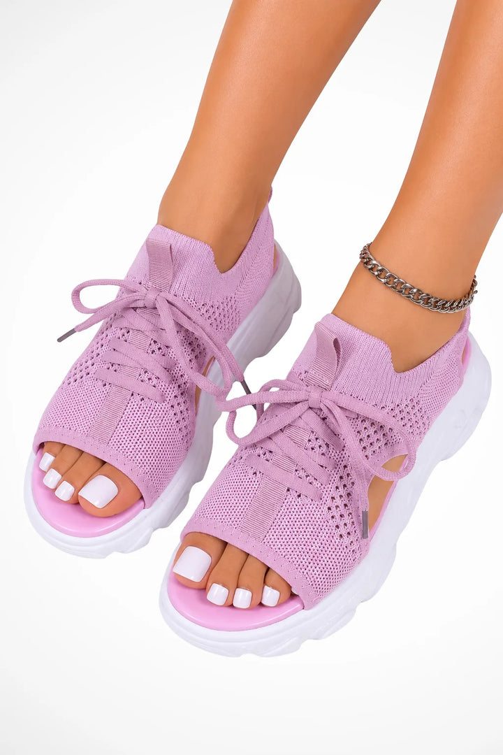 Pink chunky sole sneaker sandal, front view
