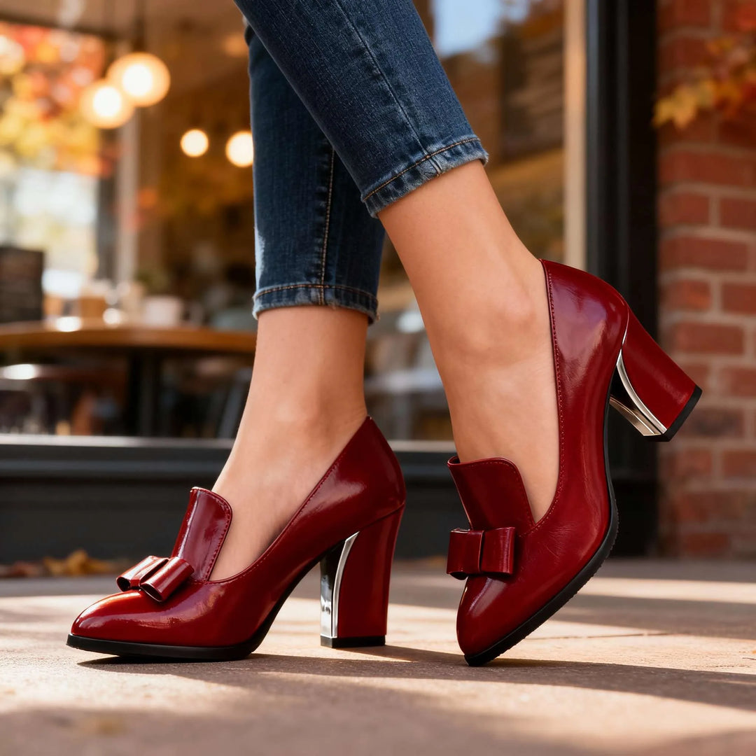 Black loafer pump with bow detail, alternate view