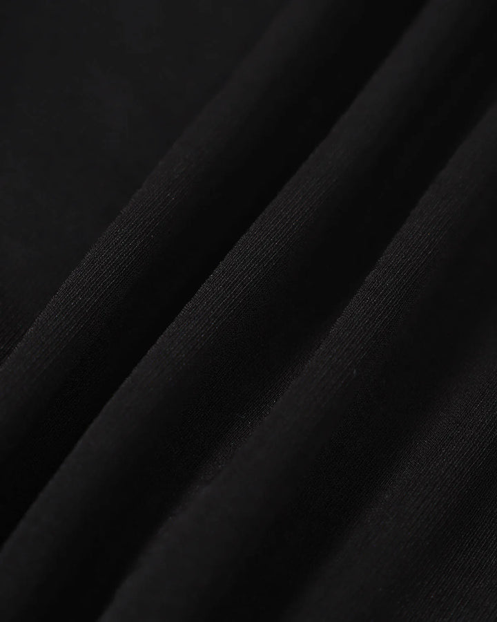 Black sweetheart neckline mermaid midi dress on model, back or detail view