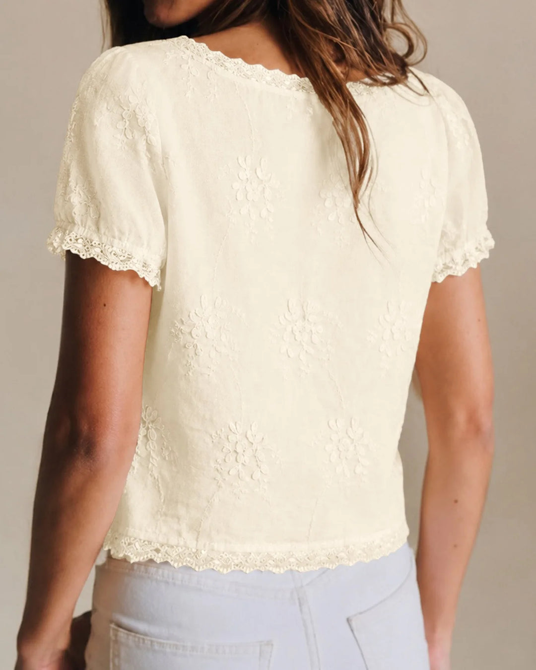 Eliza | Lace Trim Embroidered Blouse