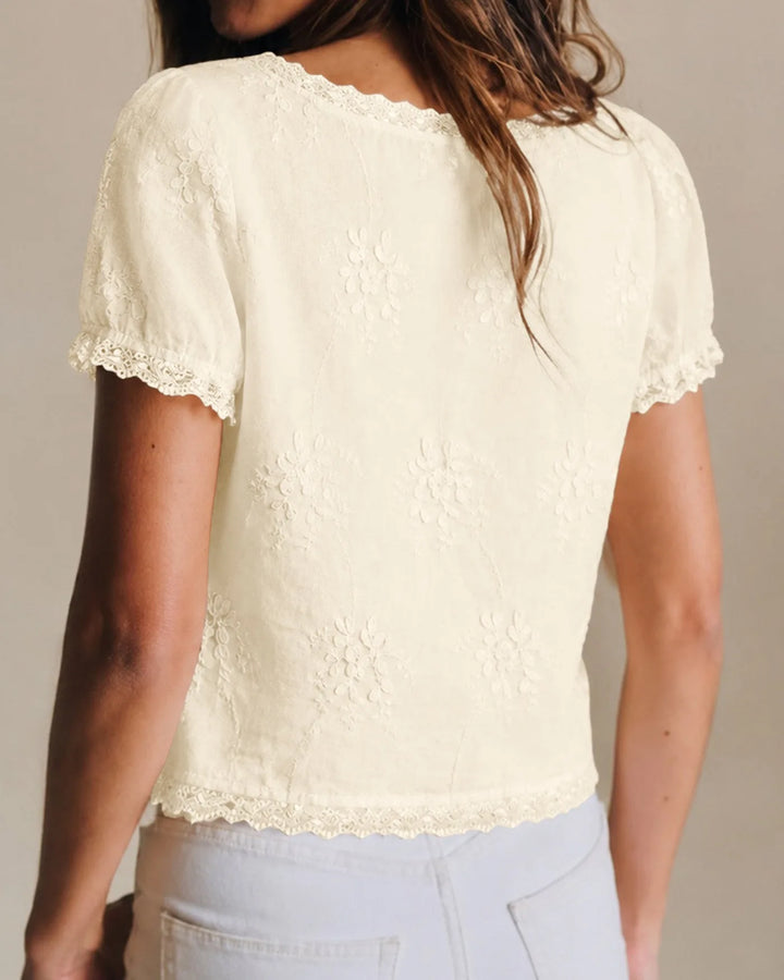 Eliza | Lace Trim Embroidered Blouse