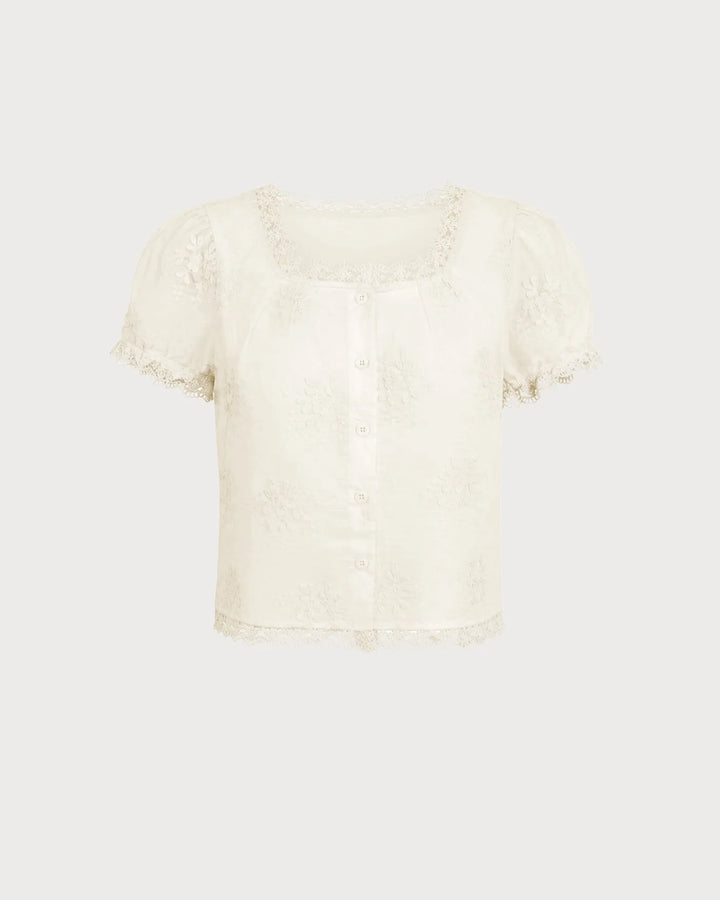 Eliza | Lace Trim Embroidered Blouse