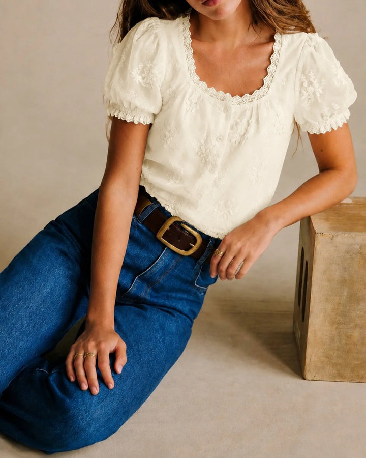 Eliza | Lace Trim Embroidered Blouse