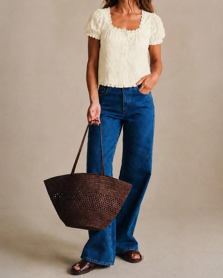 Eliza | Lace Trim Embroidered Blouse