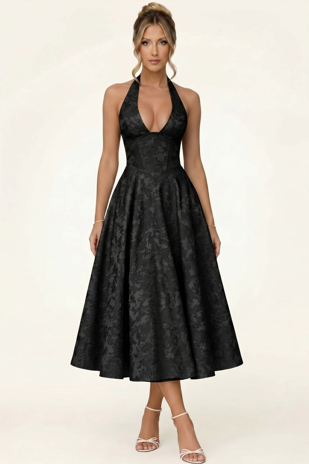 Eloise | Brocade Halter Midi