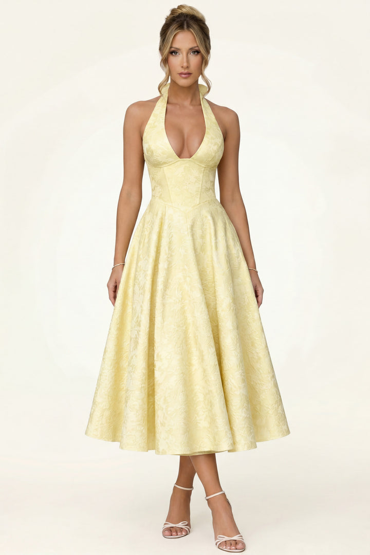 Eloise | Brocade Halter Midi