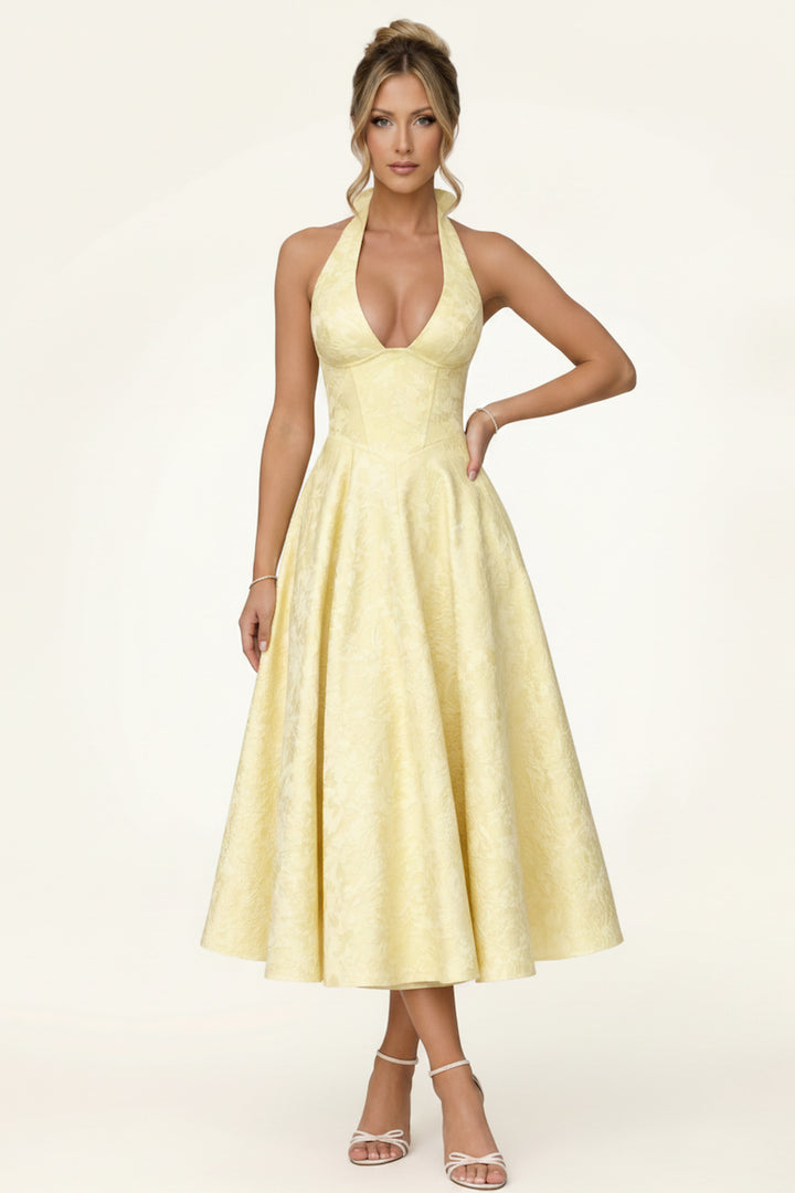 Eloise | Brocade Halter Midi