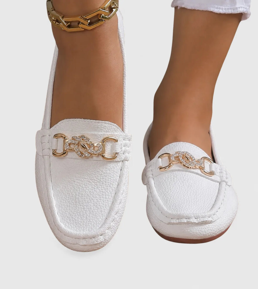 White chain embellished loafer, front view