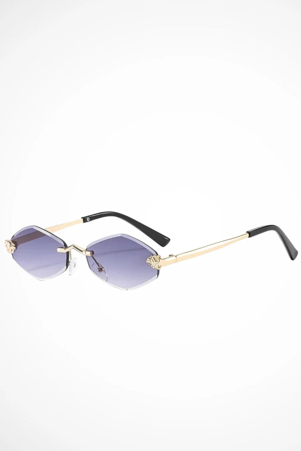 Geometric rimless gradient sunglasses in gold and gray tones, front view