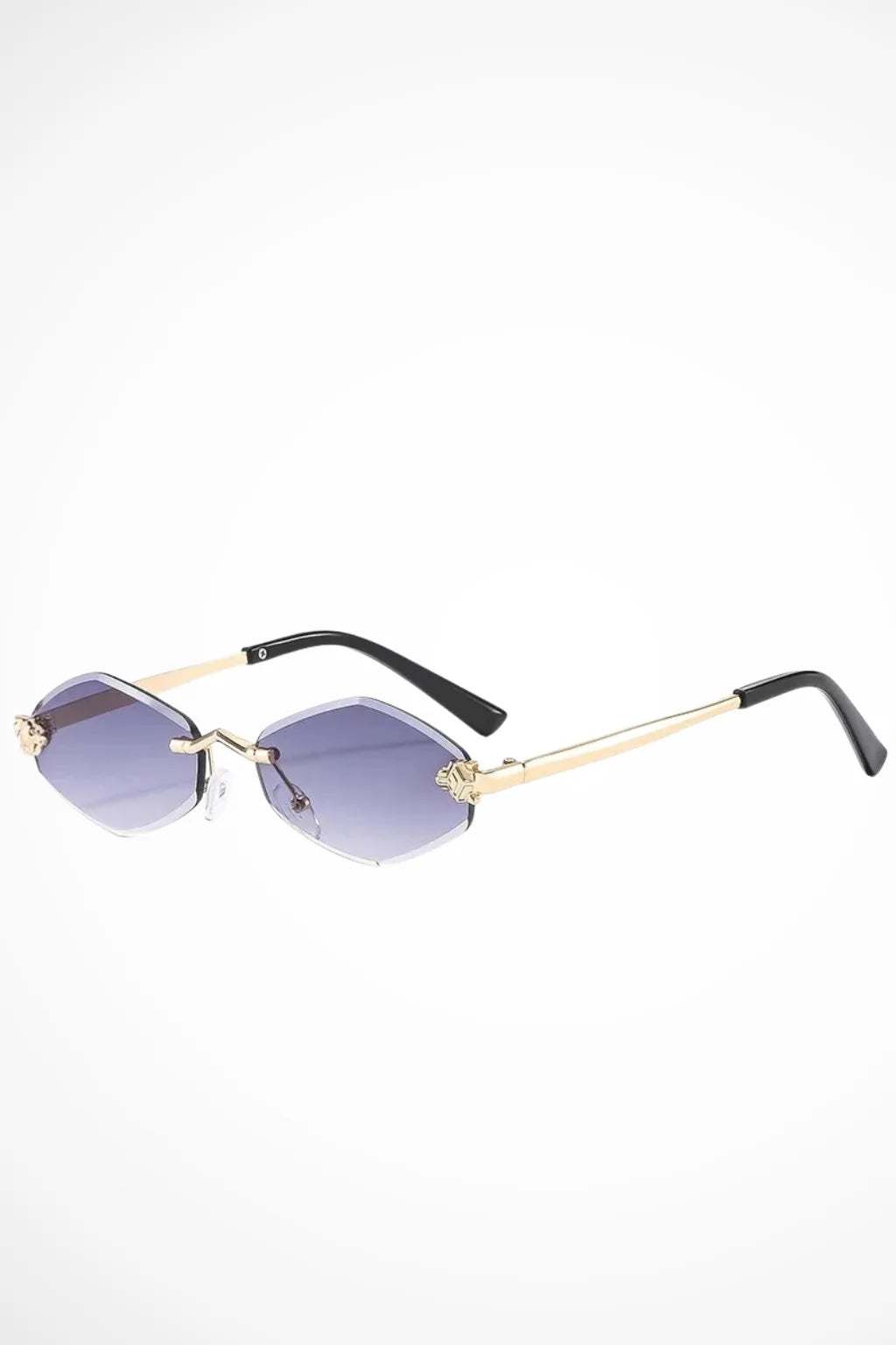Geometric rimless gradient sunglasses in gold and gray tones, front view