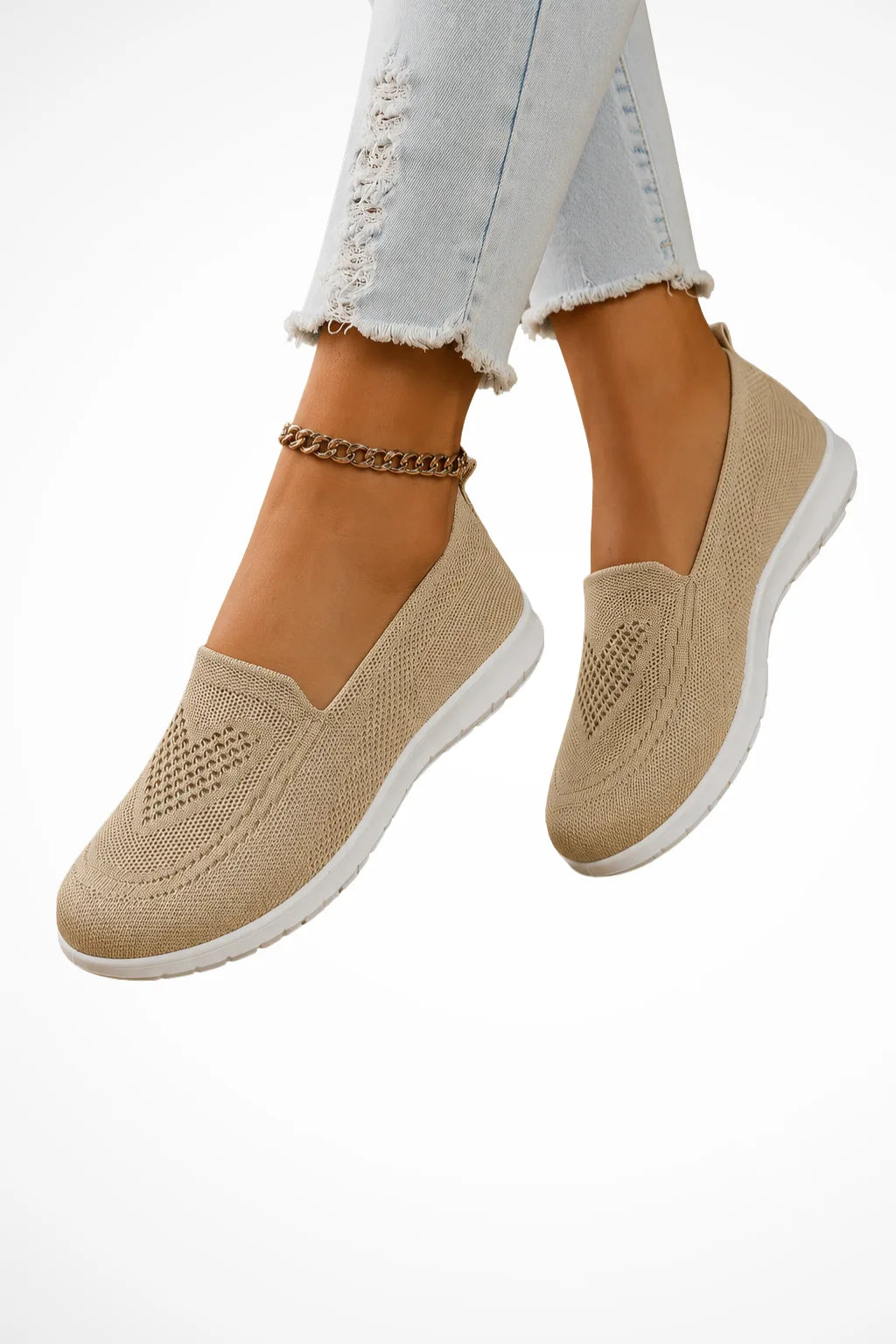 Beige knit slip-on sneaker, front view
