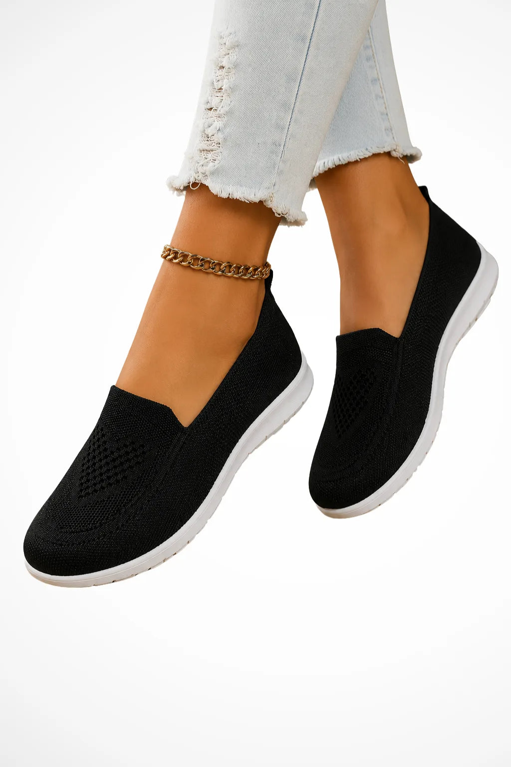 Black knit slip-on sneaker, front view