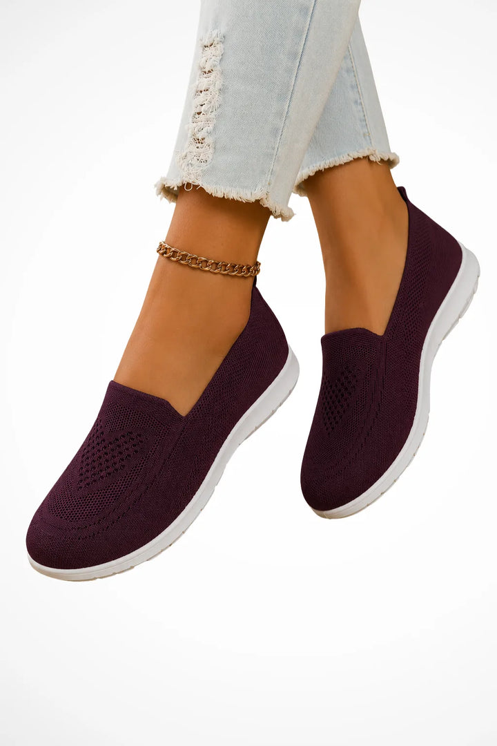 Fuchsia knit slip-on sneaker, front view