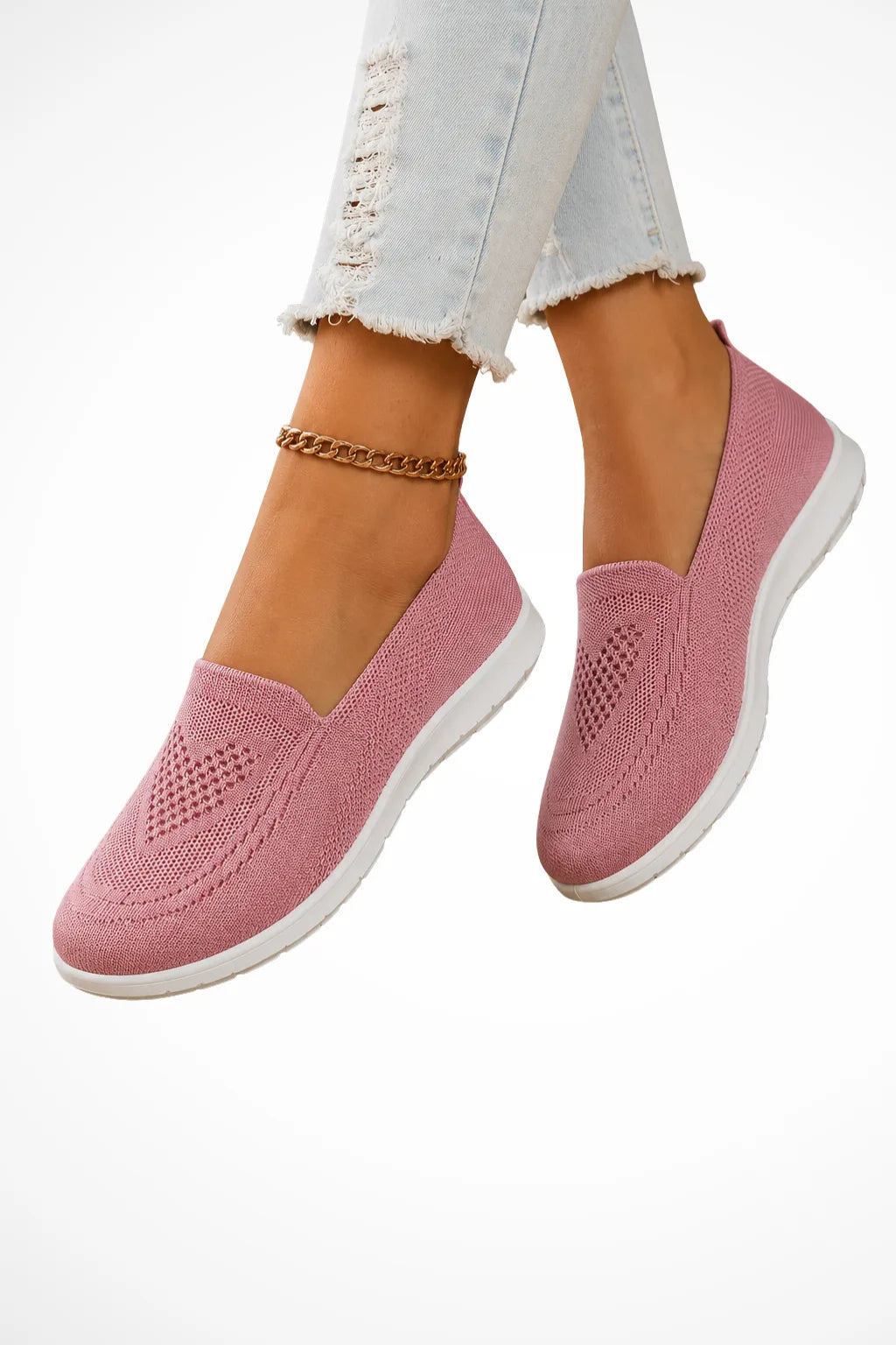 Pink knit slip-on sneaker, front view