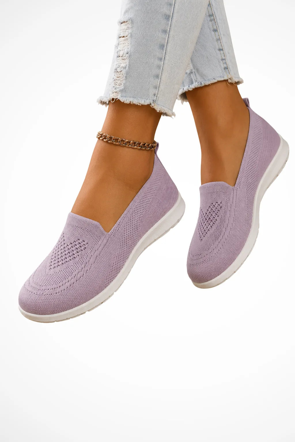 Purple knit slip-on sneaker, front view