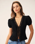 Grace | Lace Trim Puff Sleeve Blouse