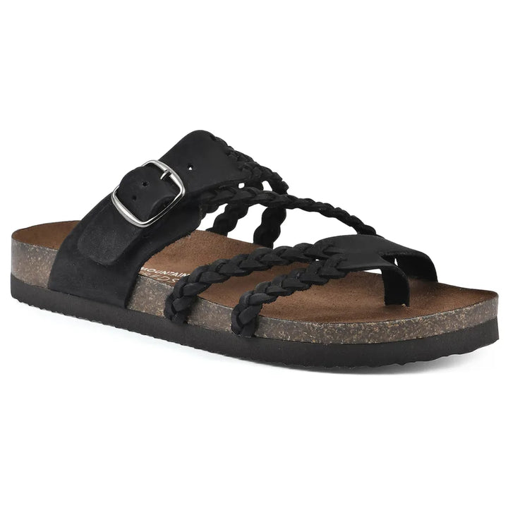 Black braided strap slide sandal