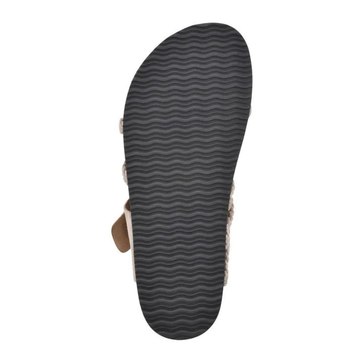 Green braided strap slide sandal, heel view