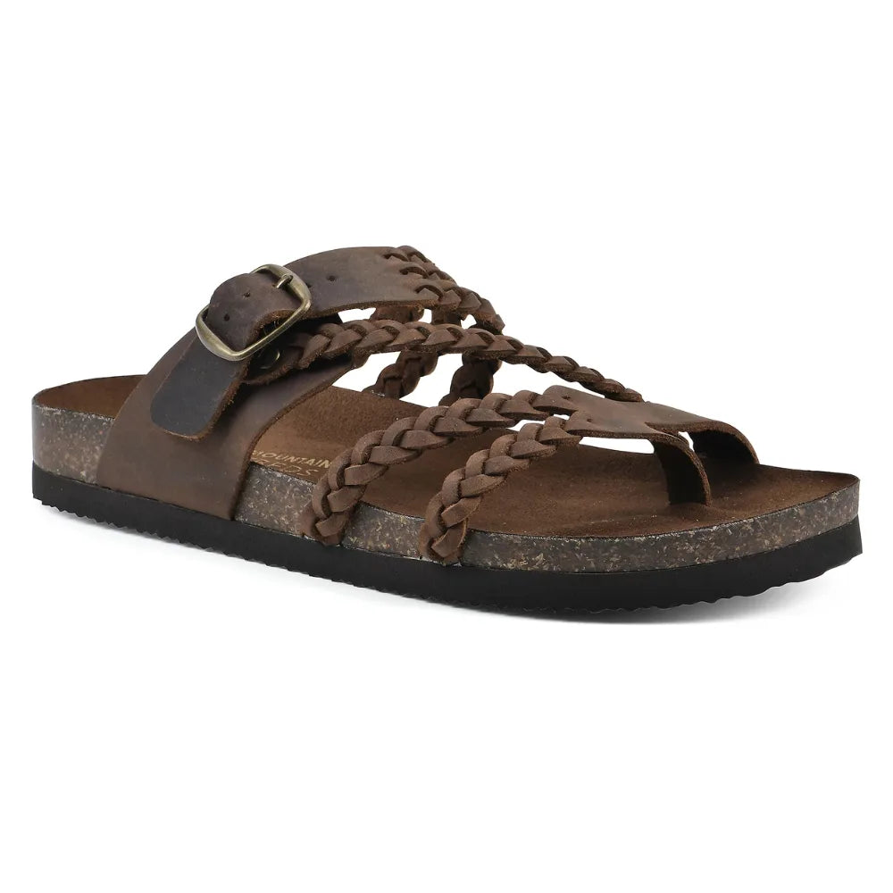 Khaki braided strap slide sandal