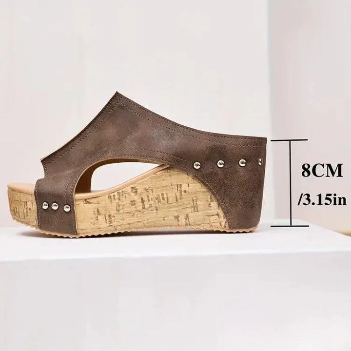 Black cork wedge platform mule in alternate angle view