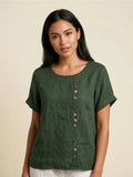 Ilse | Button Detail Scoop Neck Top