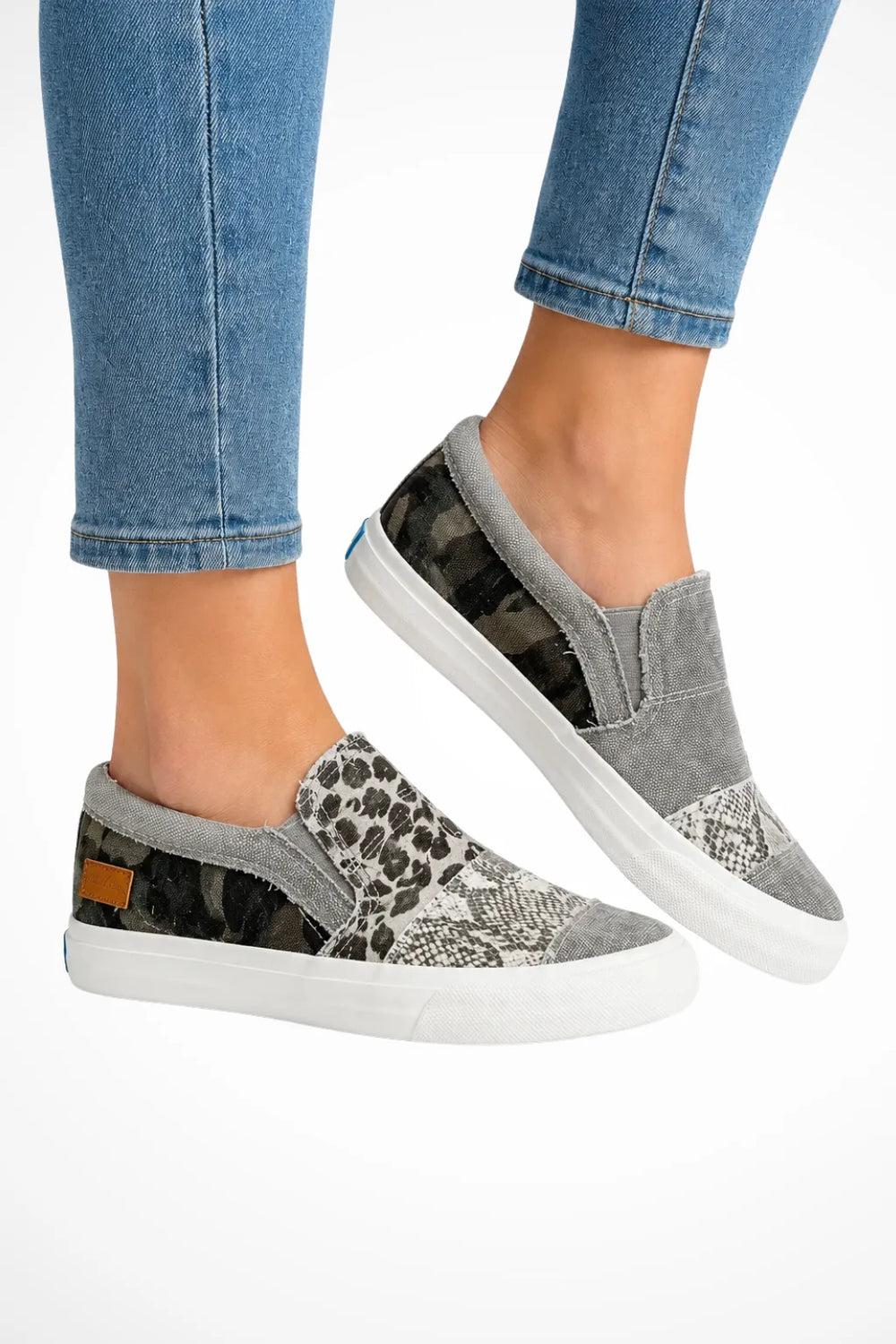 Grey mixed print slip-on sneaker, front view
