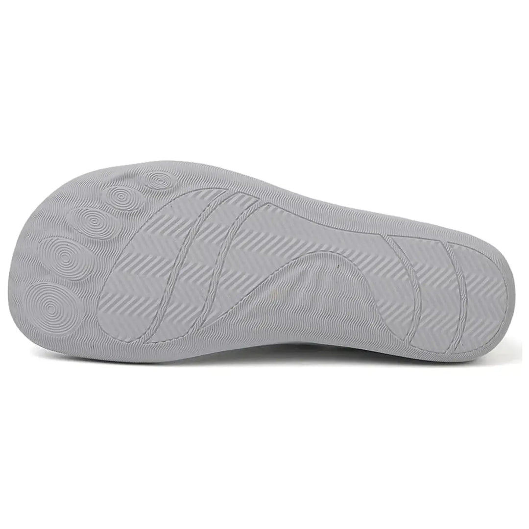 Gray barefoot knit sneaker, close-up detail view