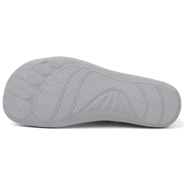 Gray barefoot knit sneaker, close-up detail view