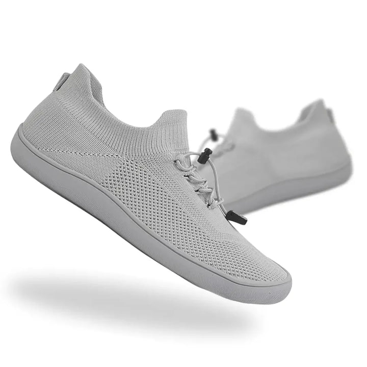 Gray barefoot knit sneaker, front view