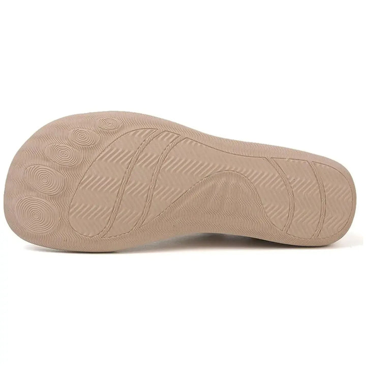 Gray barefoot knit sneaker, flat lay view