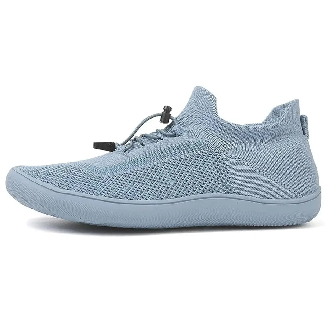 Gray barefoot knit sneaker, knit texture close-up