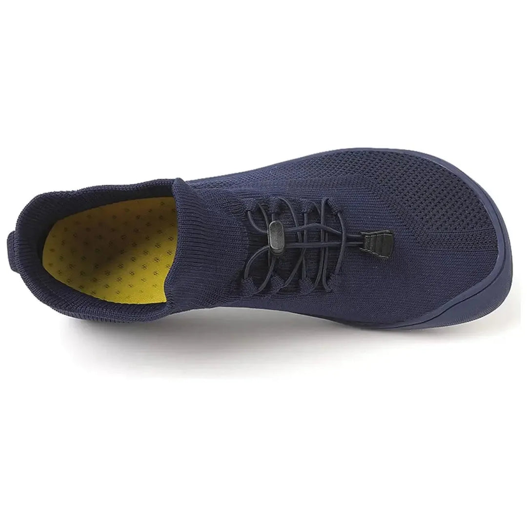 Gray barefoot knit sneaker, stacked pair side view