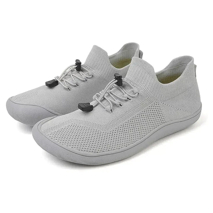 Gray barefoot knit sneaker, top-down view