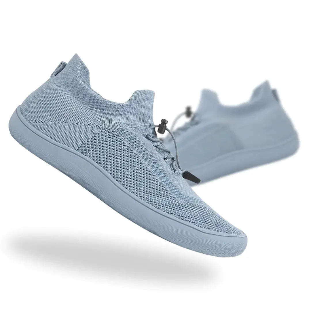 Light blue barefoot knit sneaker, side profile view