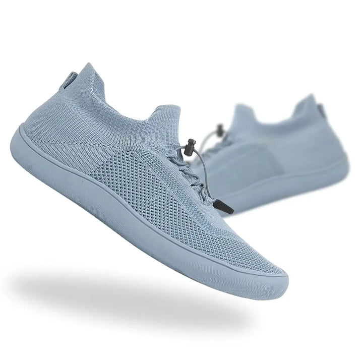 Light blue barefoot knit sneaker, side profile view