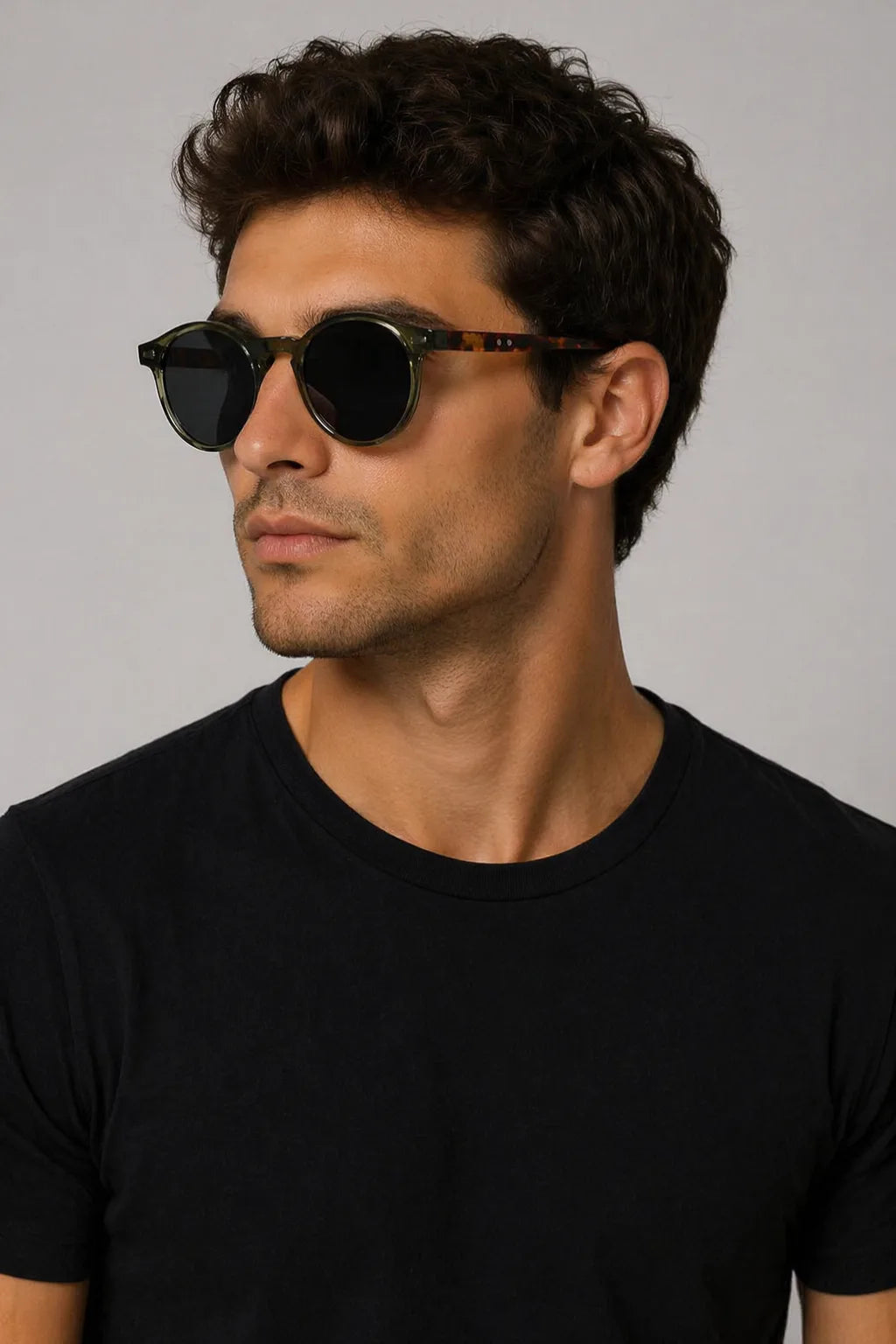 Round green acetate retro sunglasses shown from the front